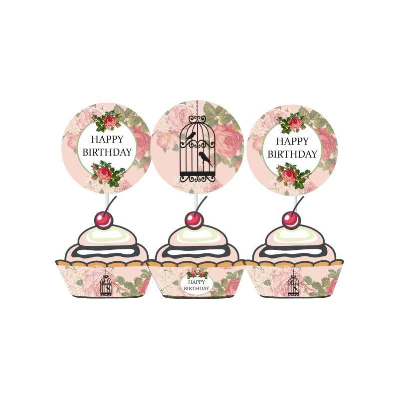 Pink Floral and Bird Cage Tableware Package BIRTHDAYS Pretty UR Party