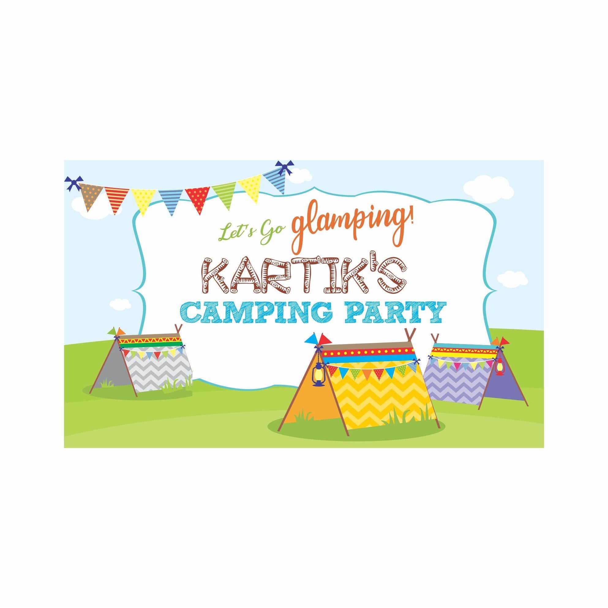 Camping Theme Backdrop PERSONALISED Pretty UR Party