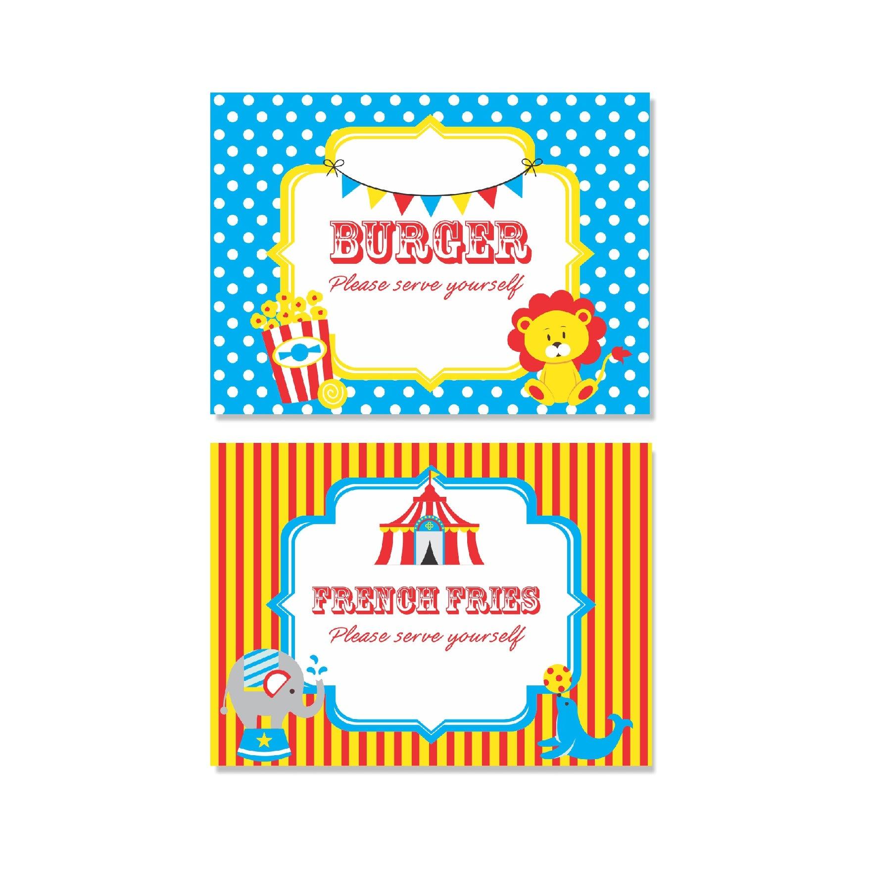Carnival Food Labels / Buffet Table Cards THEME PARTIES Pretty UR Party