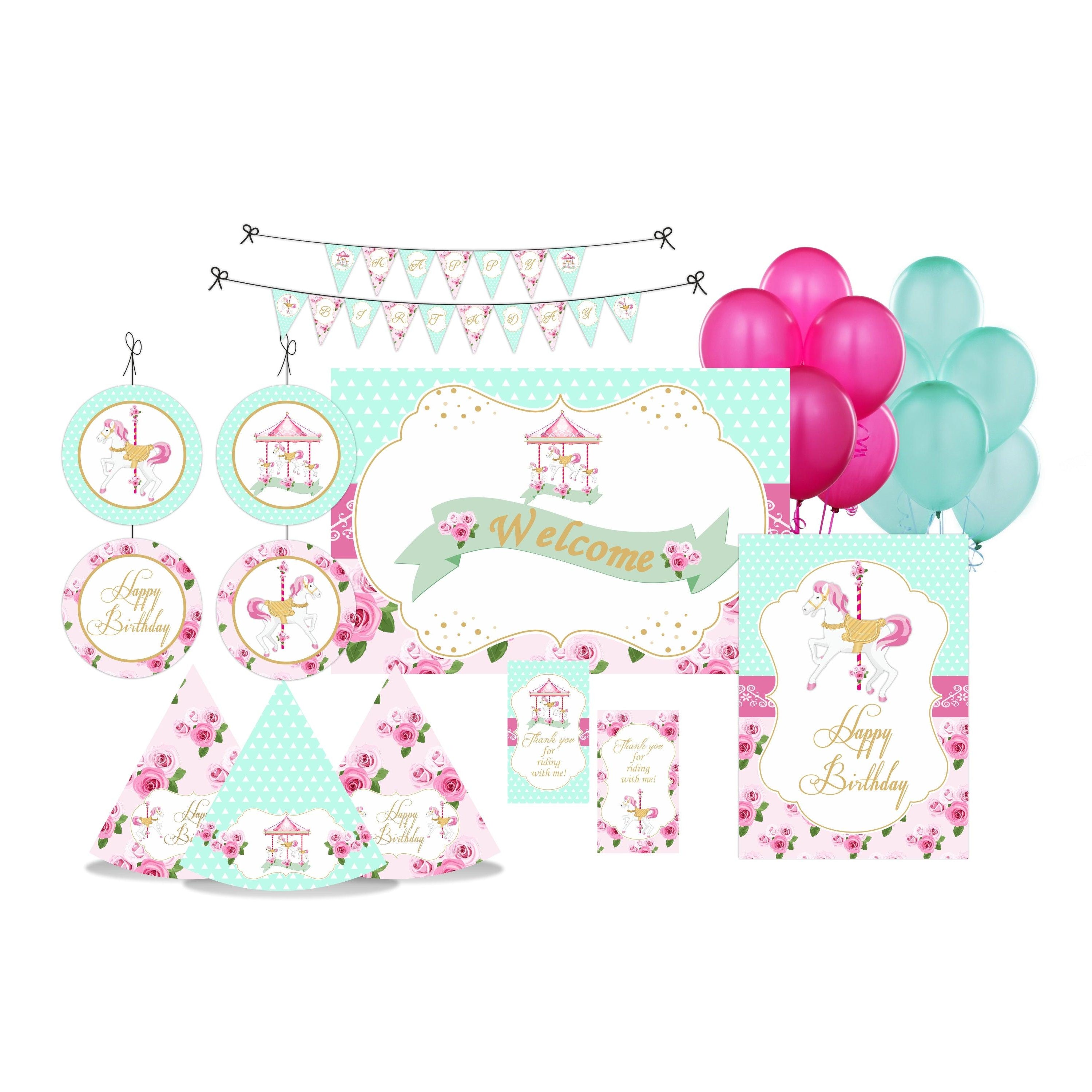 Carousel Party Decorations Kit - 80 Pieces Combo Pack BIRTHDAYS Pretty UR Party
