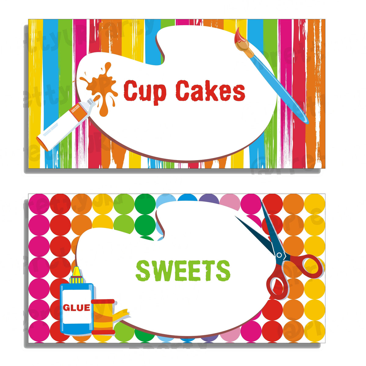 Art & Craft Party Food Labels / Buffet Table Cards