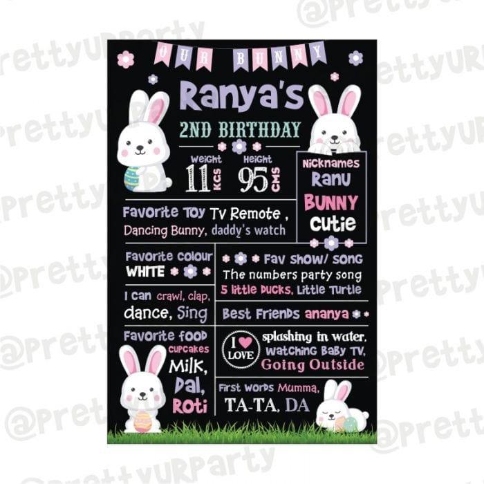 Some Bunny is One theme Chalkboard Poster PERSONALISED Pretty UR Party
