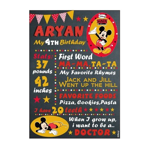 Mickey Mouse Chalkboard Poster PERSONALISED Pretty UR Party