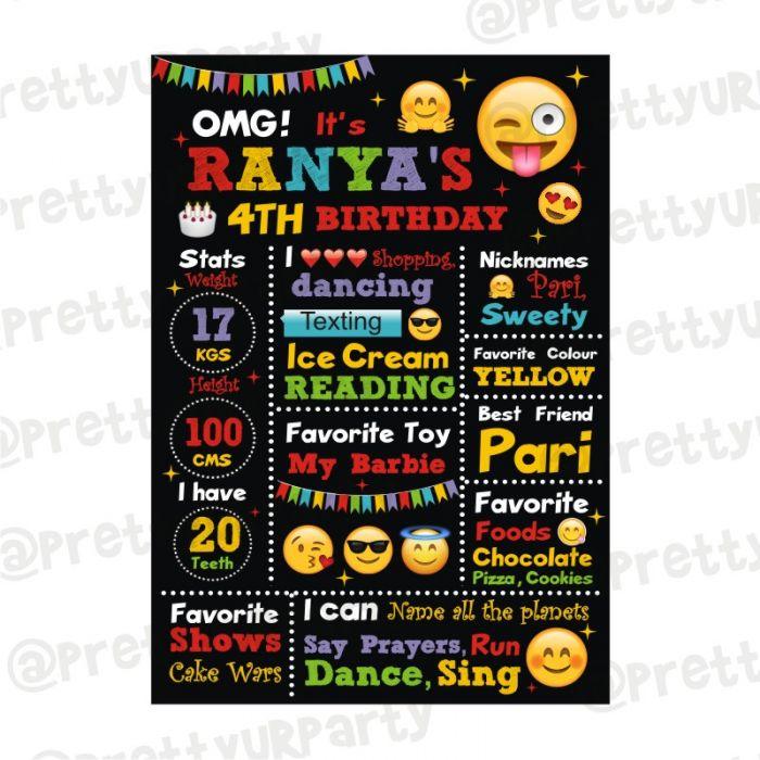 Emoji theme Chalkboard Poster PERSONALISED Pretty UR Party