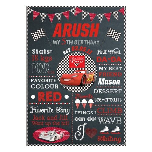 Disney Cars Chalkboard Poster PERSONALISED Pretty UR Party