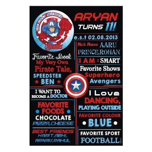 Captain America Chalkboard Poster PERSONALISED Pretty UR Party