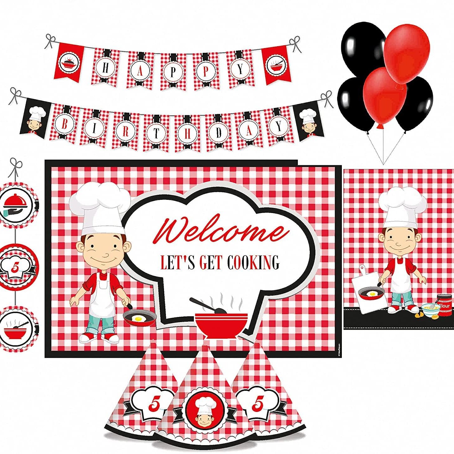 Little Chef Red Party Decorations Package - 70 pieces Combo PACKAGES Pretty UR Party