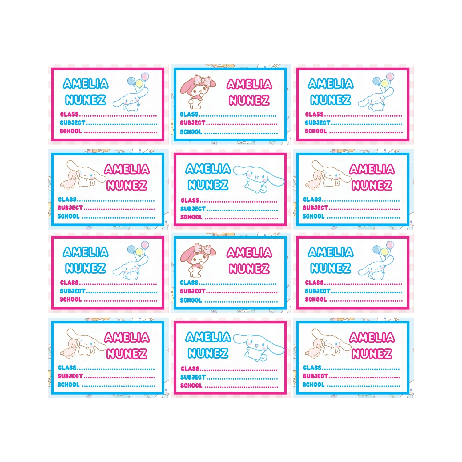 Cinnamoroll Book Name Labels PERSONALISED Pretty UR Party