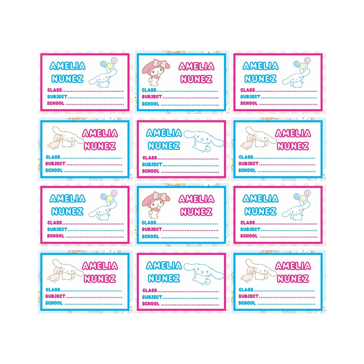 Cinnamoroll Book Name Labels