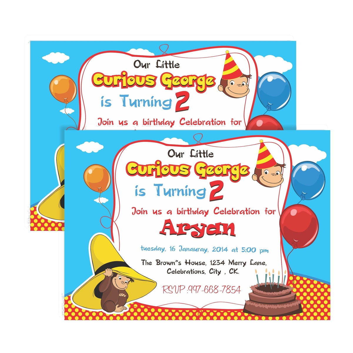 Curious George Theme Invitations