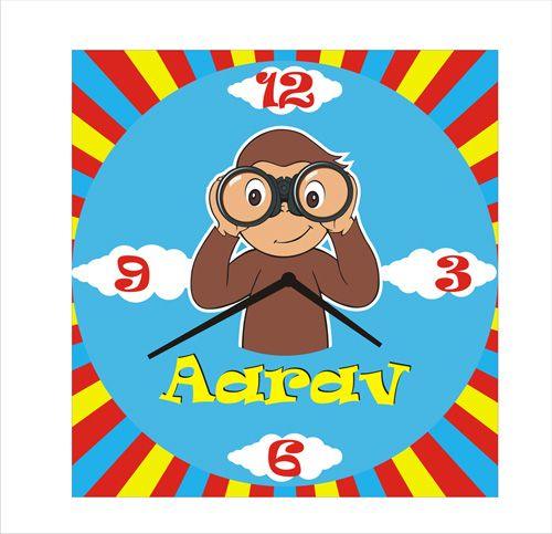 Personalised Curious george Clock THEME PARTIES Pretty UR Party