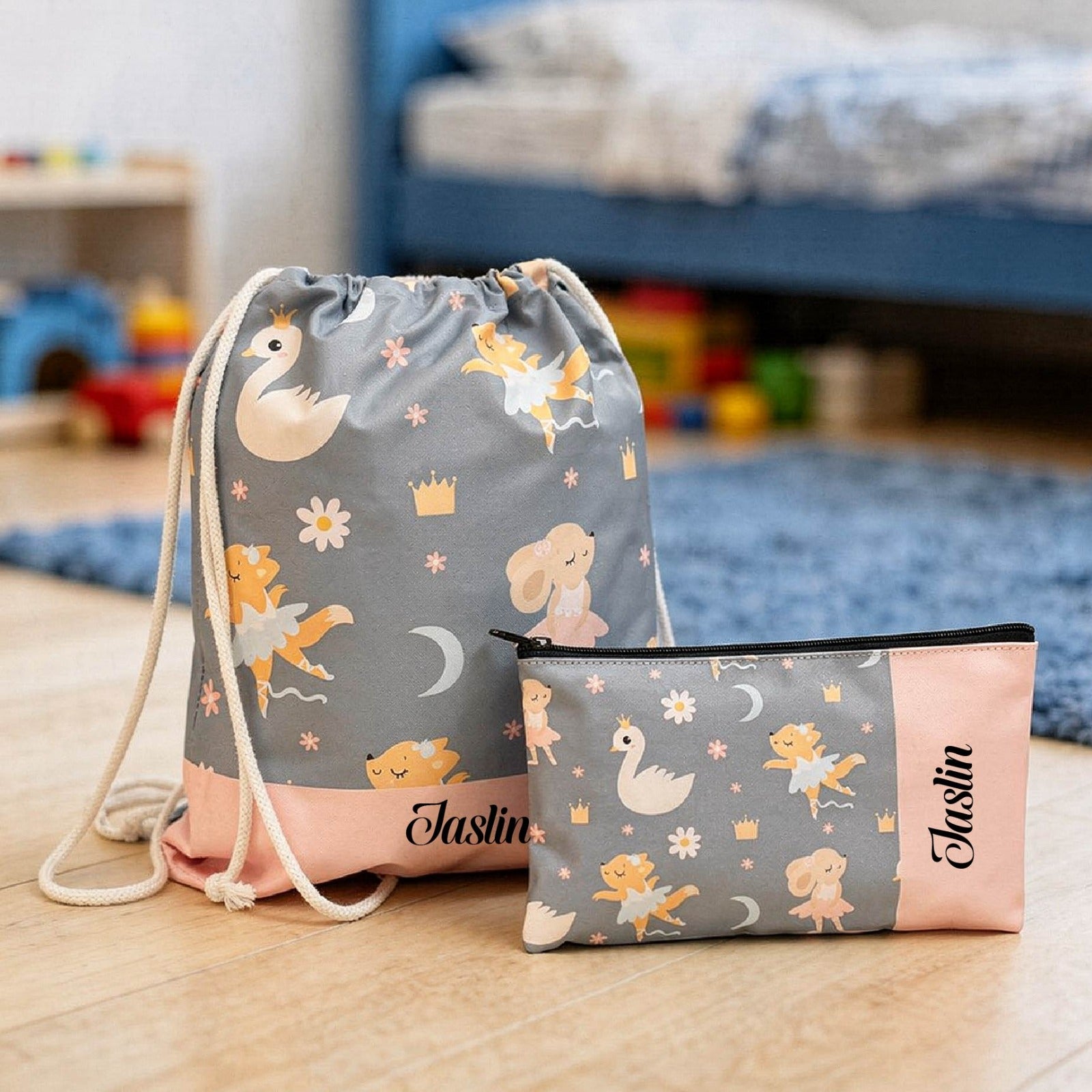 Personalised Kids Drawstring Bag with Pouch Personalised Kids Drawstring Bag with Pouch