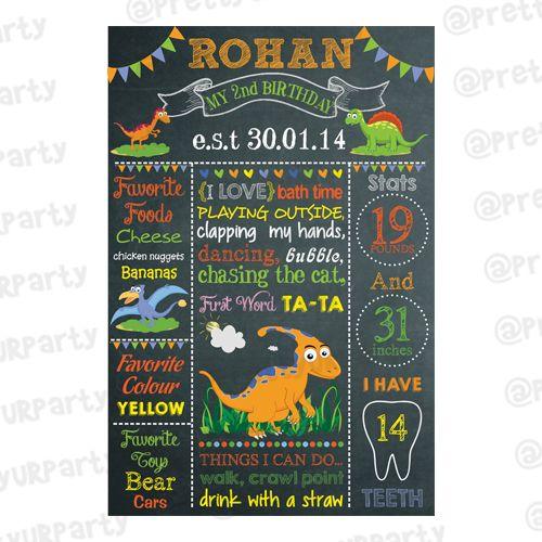 Dinosaur Chalkboard Poster PERSONALISED Pretty UR Party