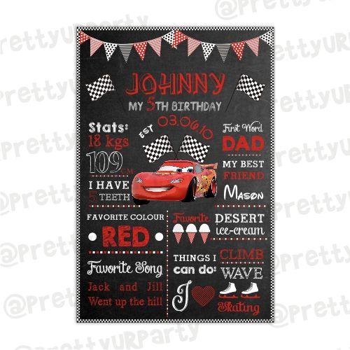 Cars Chalkboard Poster PERSONALISED Pretty UR Party