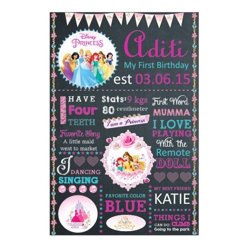 Disney Princess Chalkboard Poster PERSONALISED Pretty UR Party