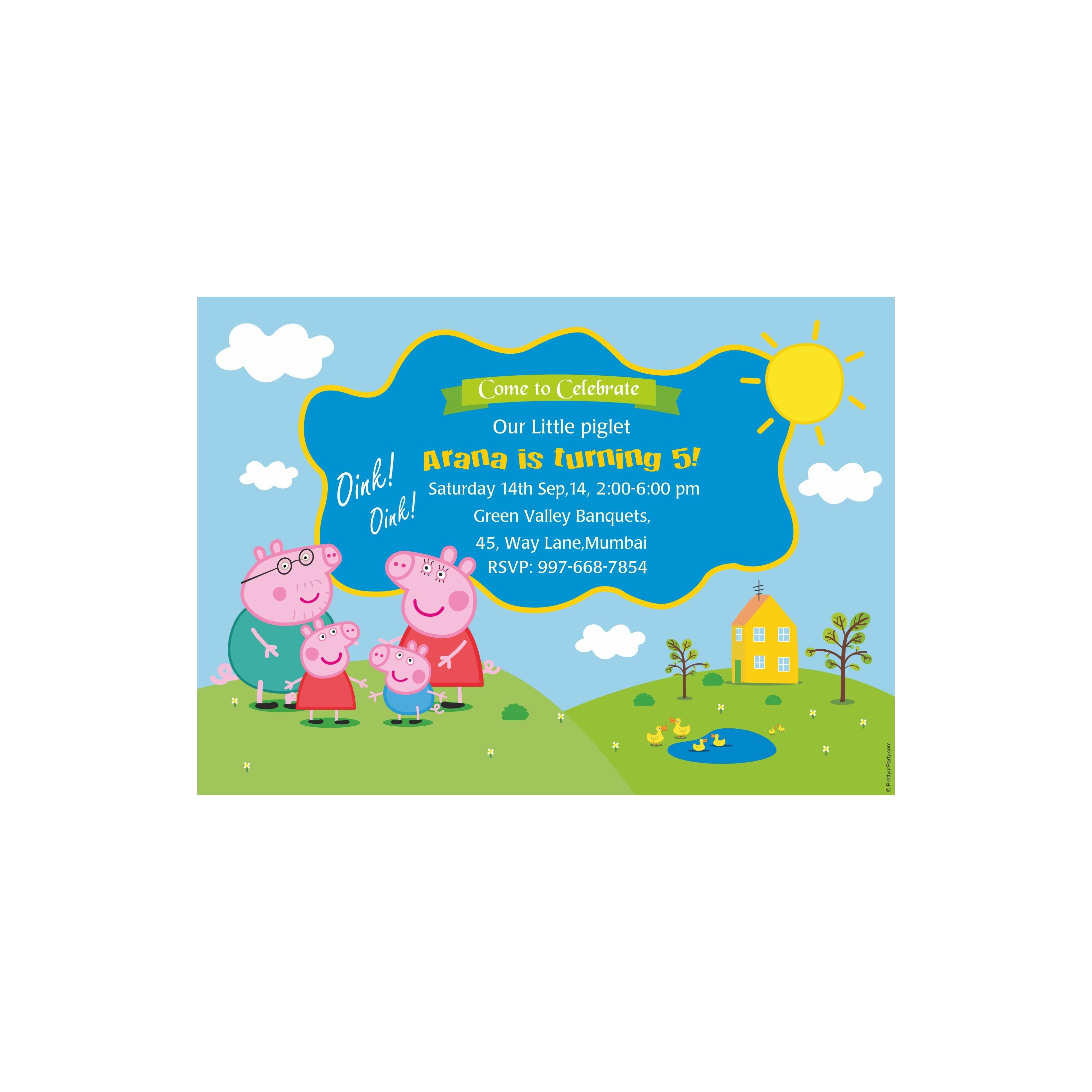 Peppa pig Inspired E-Invitations THEME PARTIES Pretty UR Party