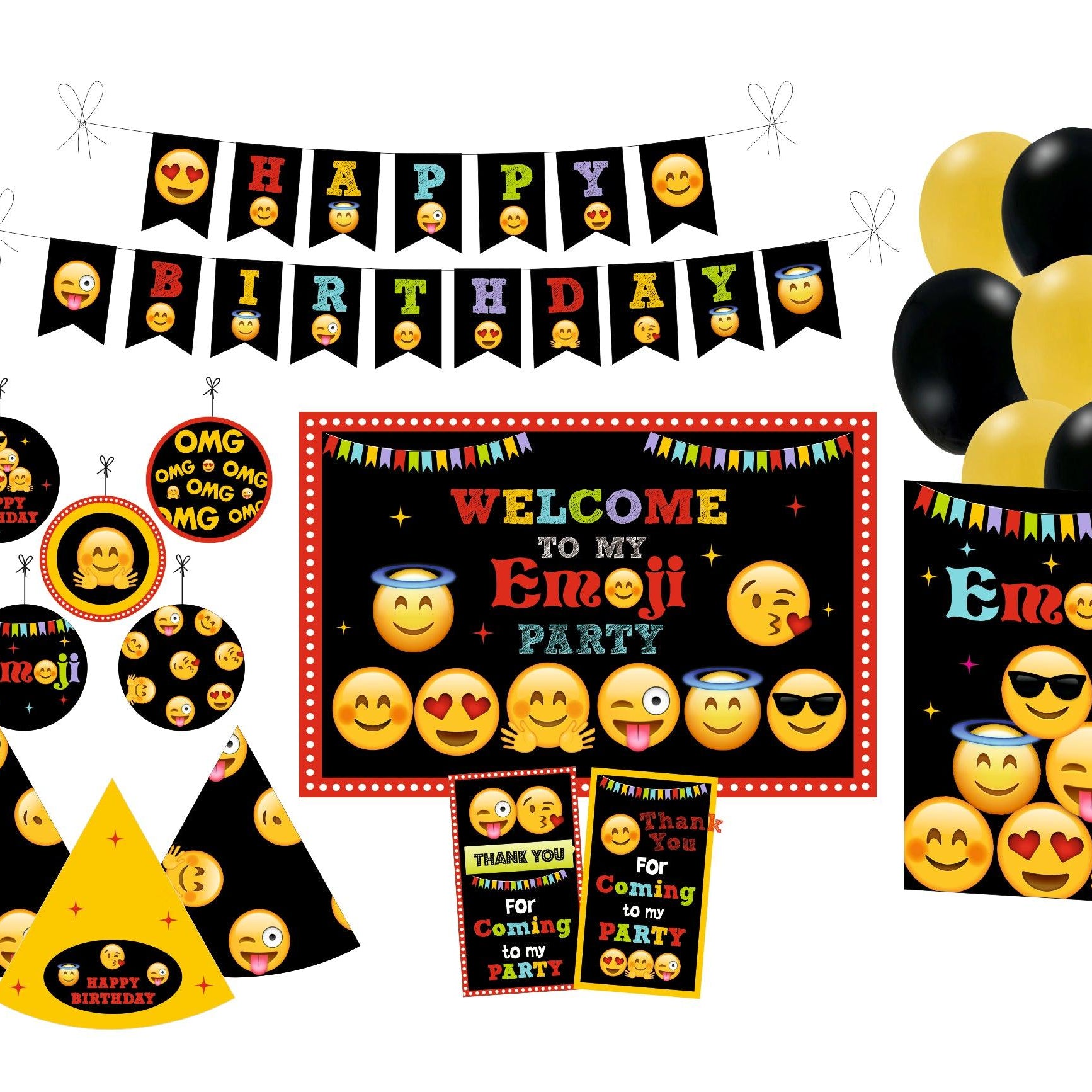 Emoji theme Party Decorations Kit - 80 Pieces Combo Pack BIRTHDAYS Pretty UR Party