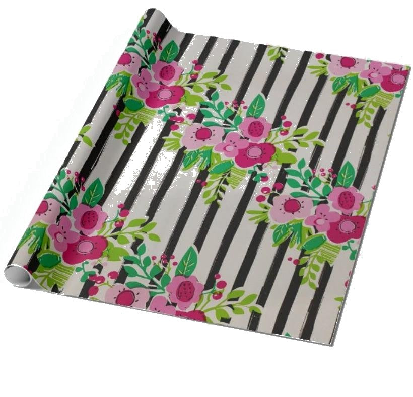 Black Stripes with Flowers Wrapping Paper (Pack of 5)