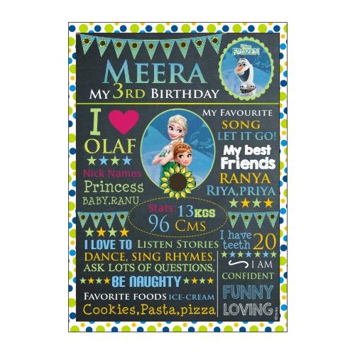 Frozen Fever Chalkboard Poster PERSONALISED Pretty UR Party