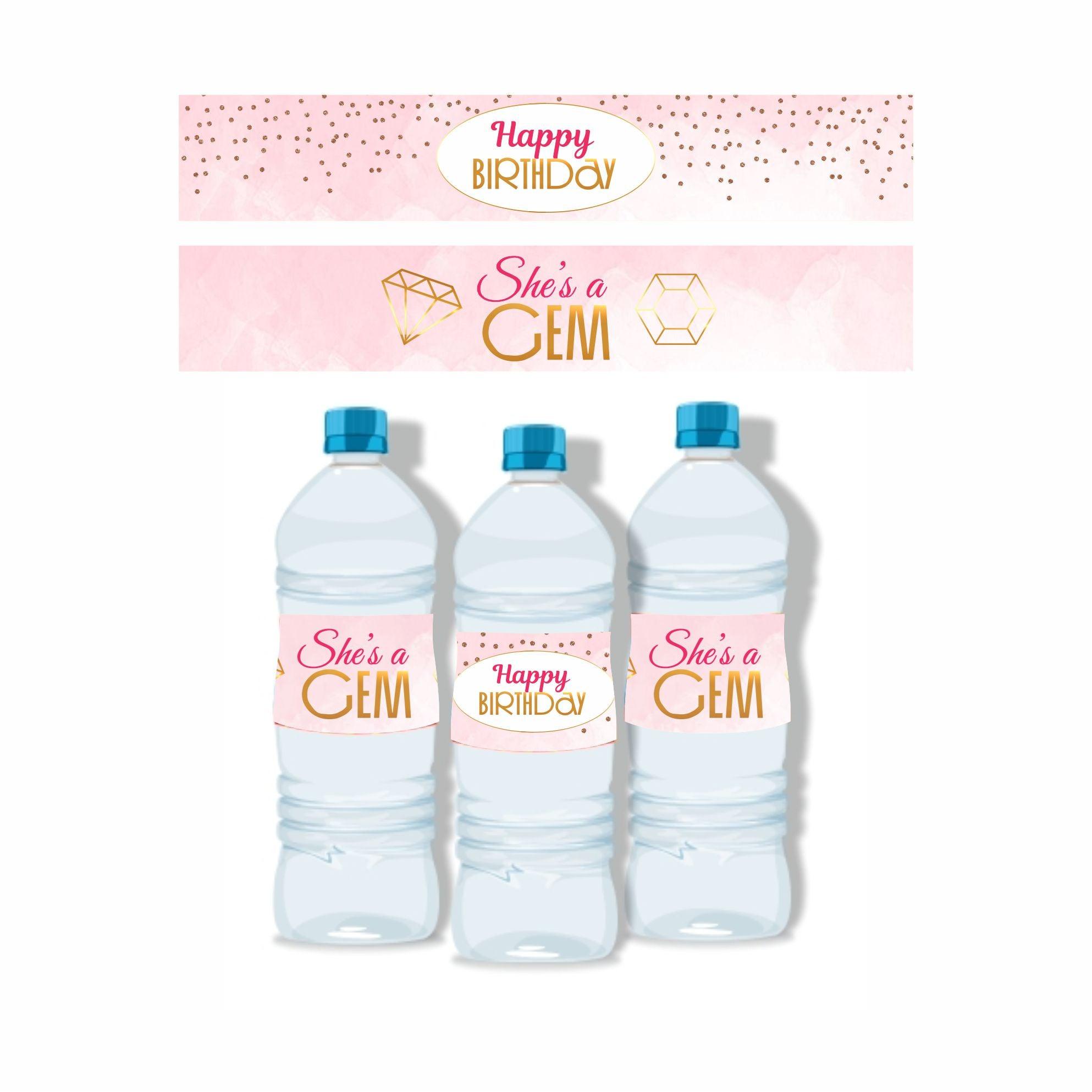 Gem and Glitter Theme Water Bottle Labels THEME PARTIES Pretty UR Party