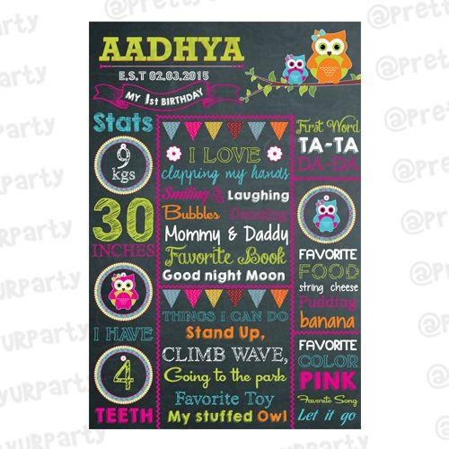 Girly Owl Chalkboard Poster PERSONALISED Pretty UR Party