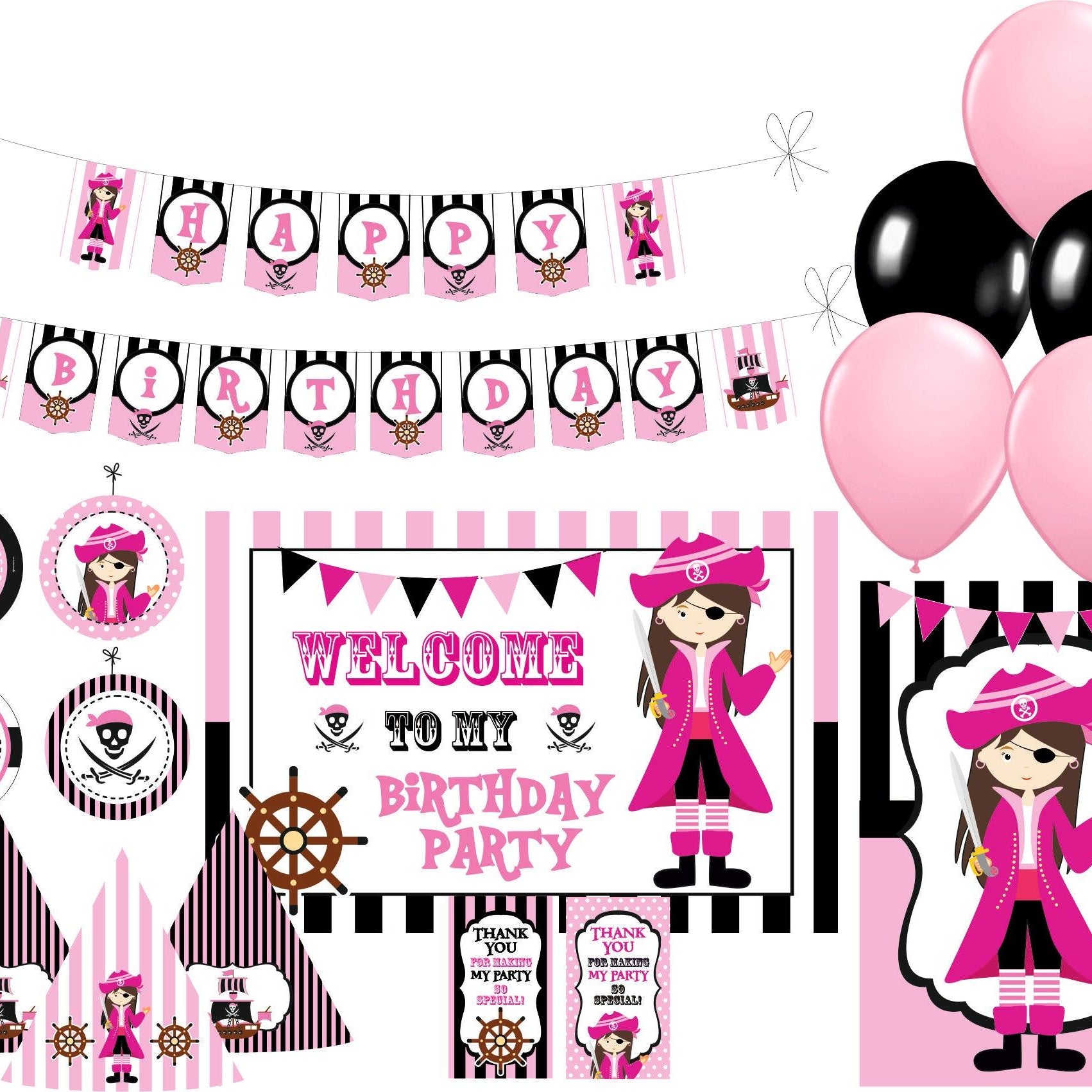 Girly Pirate Party Decorations Kit - 80 Pieces Combo Pack BIRTHDAYS Pretty UR Party