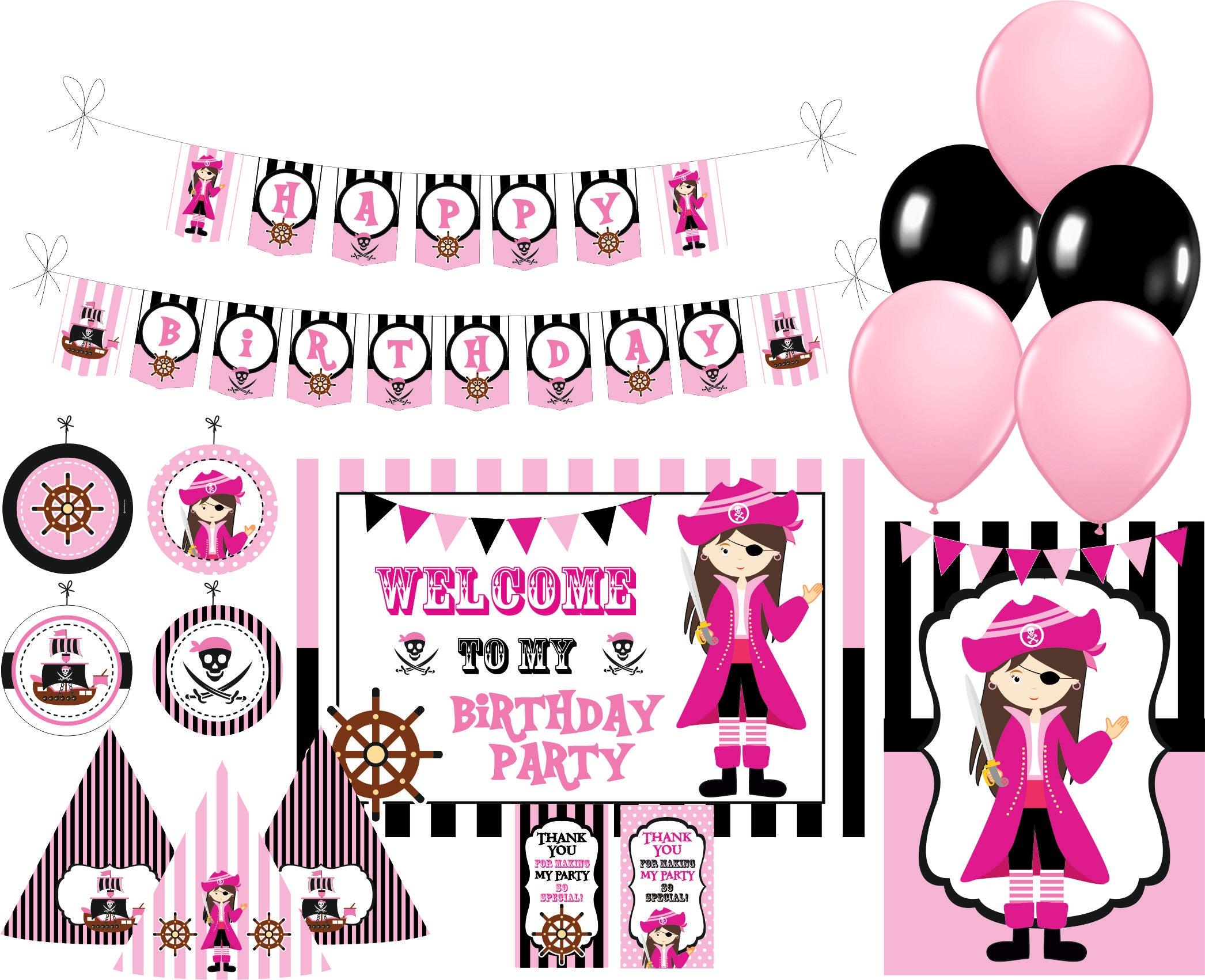 Girly Pirate Party Decorations Kit - 80 Pieces Combo Pack BIRTHDAYS Pretty UR Party