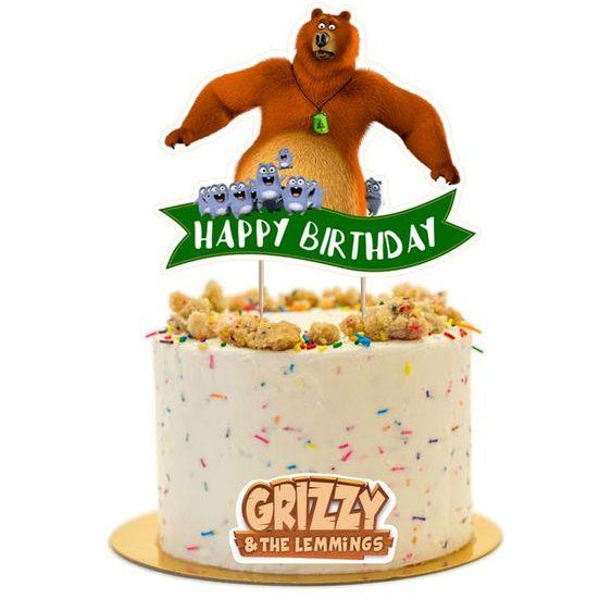 Grizzy and the Lemmings Printed Cake Topper HANDCRAFTED Pretty UR Party