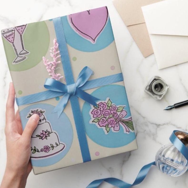 Cakes & Hearts Wedding Wrapping Paper (Pack of 5) RETURN GIFTS Pretty UR Party