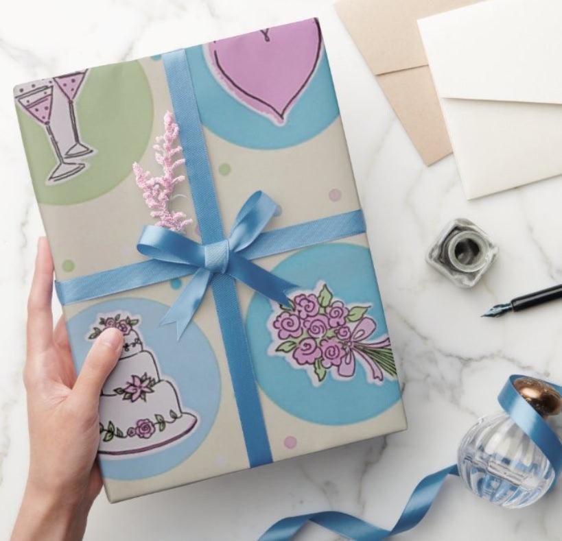 Cakes & Hearts Wedding Wrapping Paper (Pack of 5) RETURN GIFTS Pretty UR Party