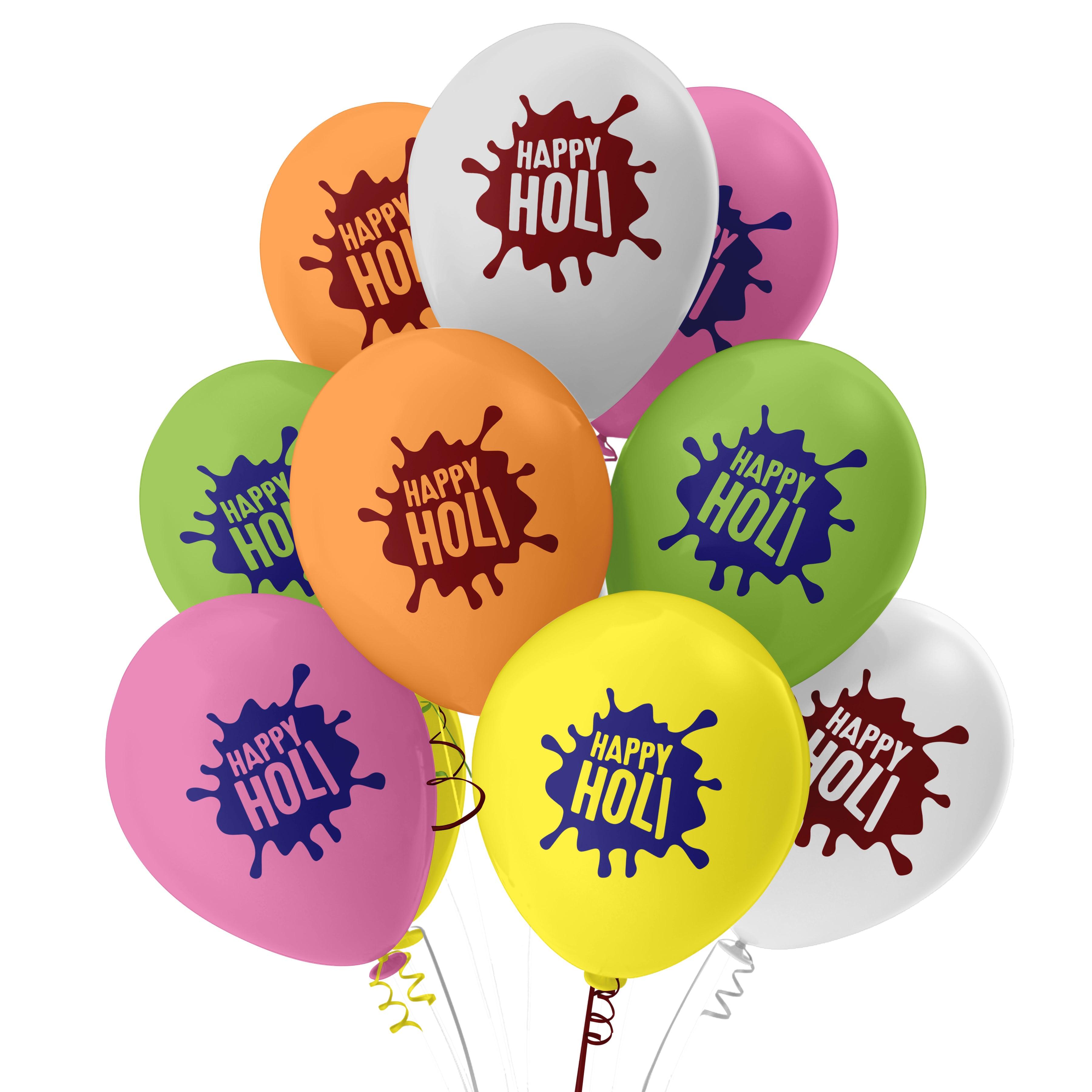 Happy Holi Printed Latex Balloons - Pack of 10 ALL PARTY SUPPLIES Pretty UR Party