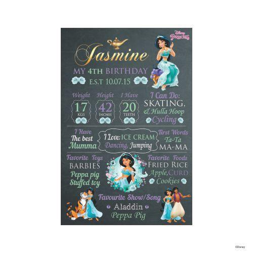 Jasmine and Aladdin Theme Chalkboard Poster PERSONALISED Pretty UR Party