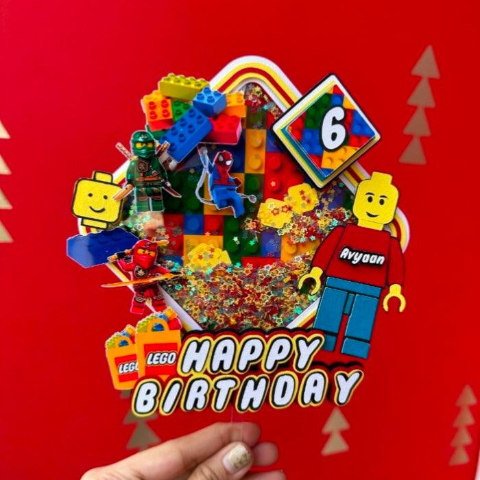 Lego themed Shaker Cake Topper HANDCRAFTED Pretty UR Party