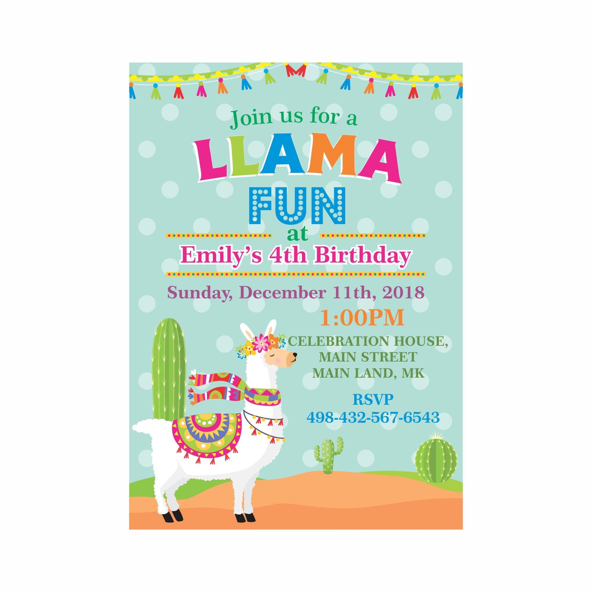 Llama Theme E-Invitations ALL PARTY SUPPLIES Pretty UR Party