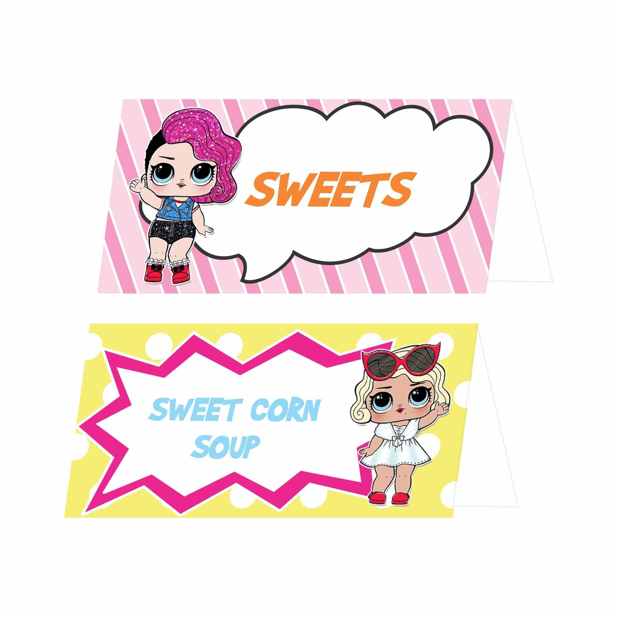 LOL Surprise Theme Food Labels / Buffet Table Cards THEME PARTIES Pretty UR Party