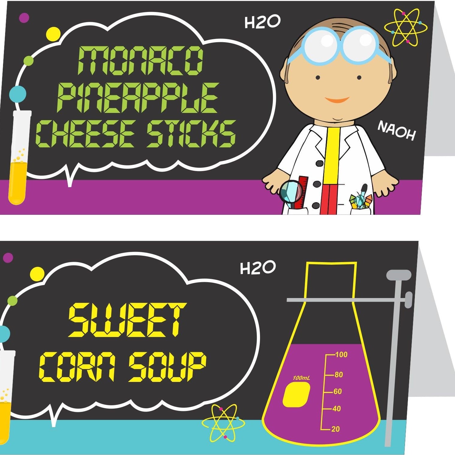 Mad Scientist Theme Food Labels / Buffet Table Cards THEME PARTIES Pretty UR Party