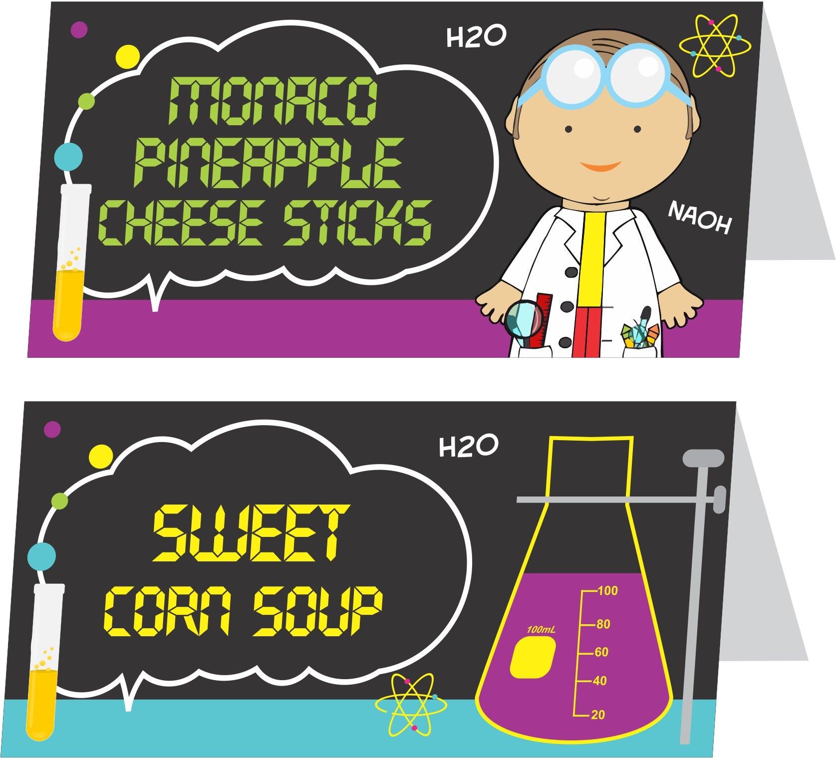 Mad Scientist Theme Food Labels / Buffet Table Cards THEME PARTIES Pretty UR Party