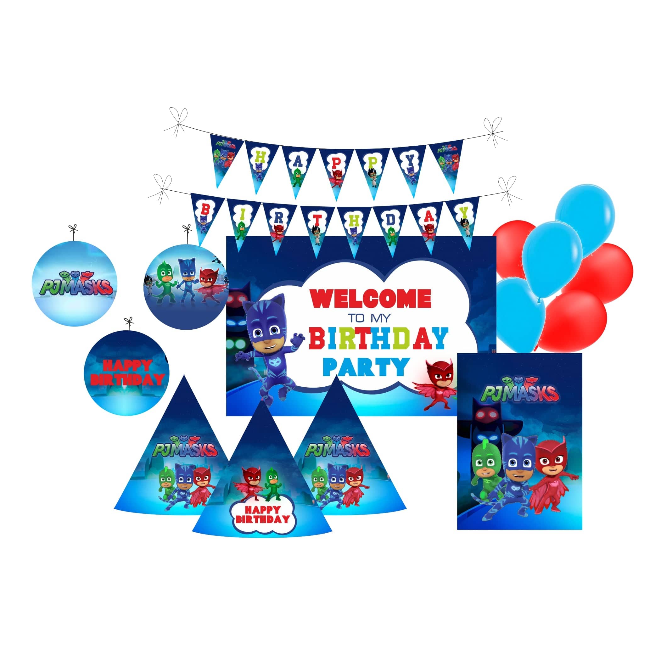 PJ Masks Decorations Package - 70 pieces Combo BIRTHDAYS Pretty UR Party