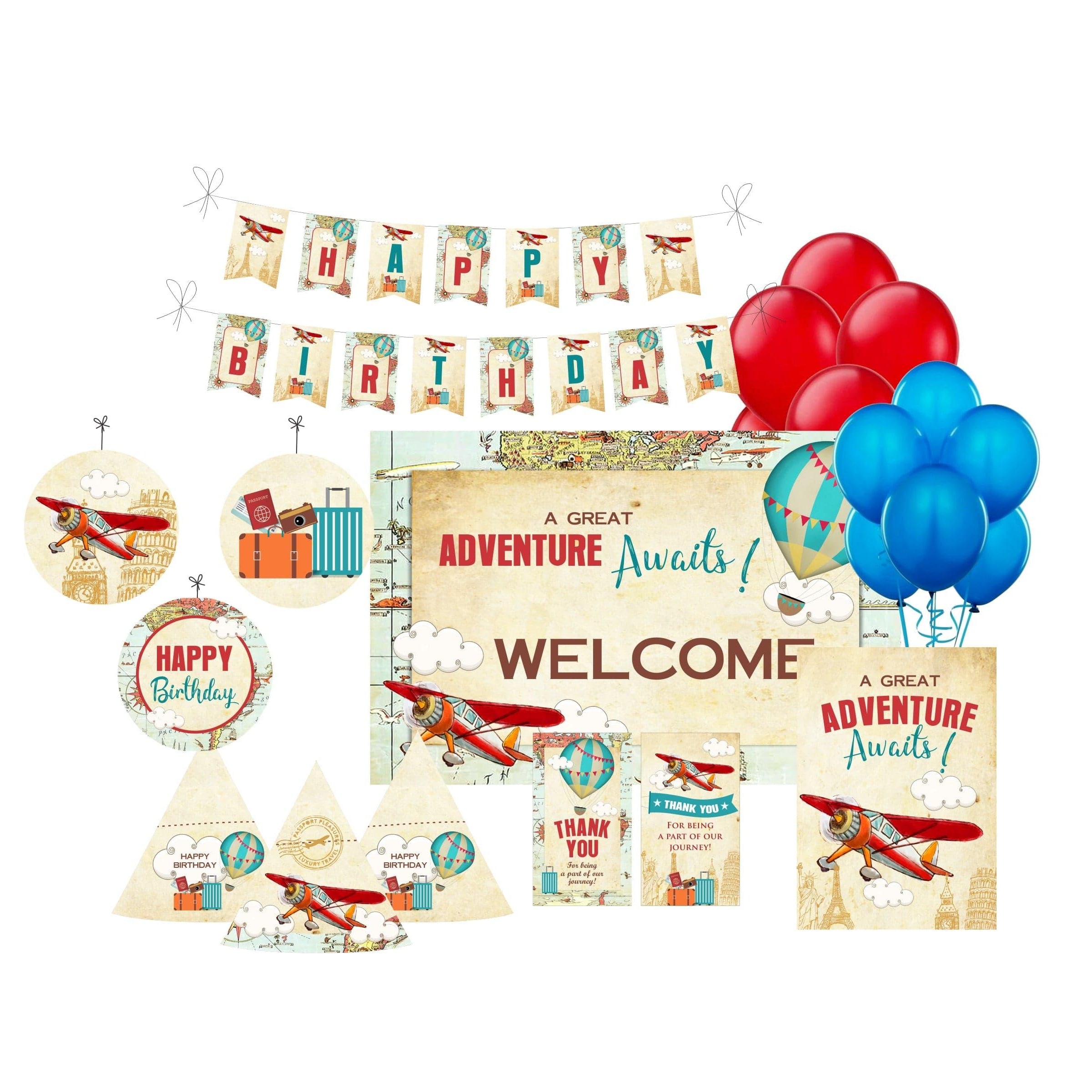 Travel Party Decorations Kit - 80 Pieces Combo Pack BIRTHDAYS Pretty UR Party