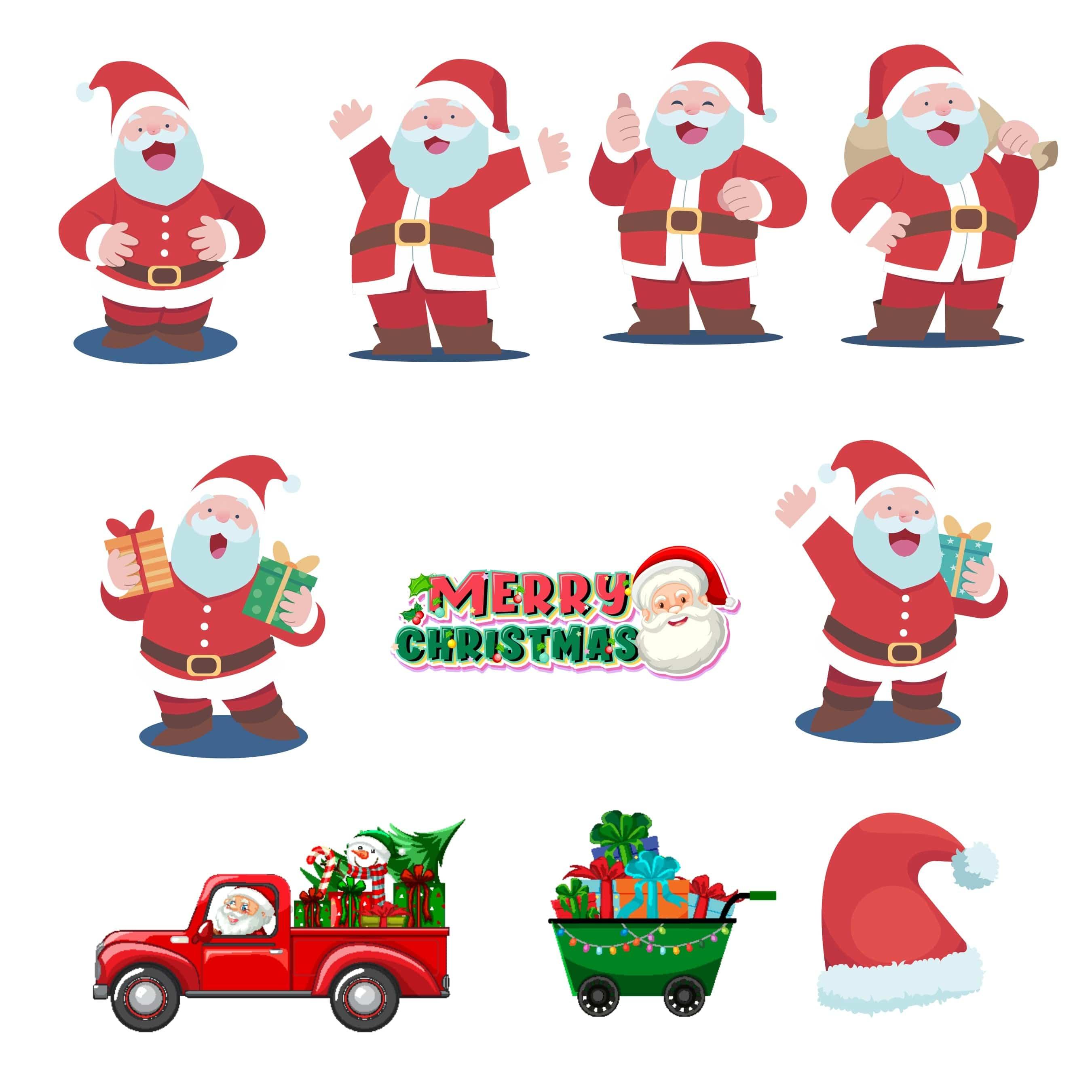 Santa Claus Theme Paper Cutouts for Homes, Parties, Window Display, Retail Decor - Pack of 10 DECORATIONS Pretty UR Party