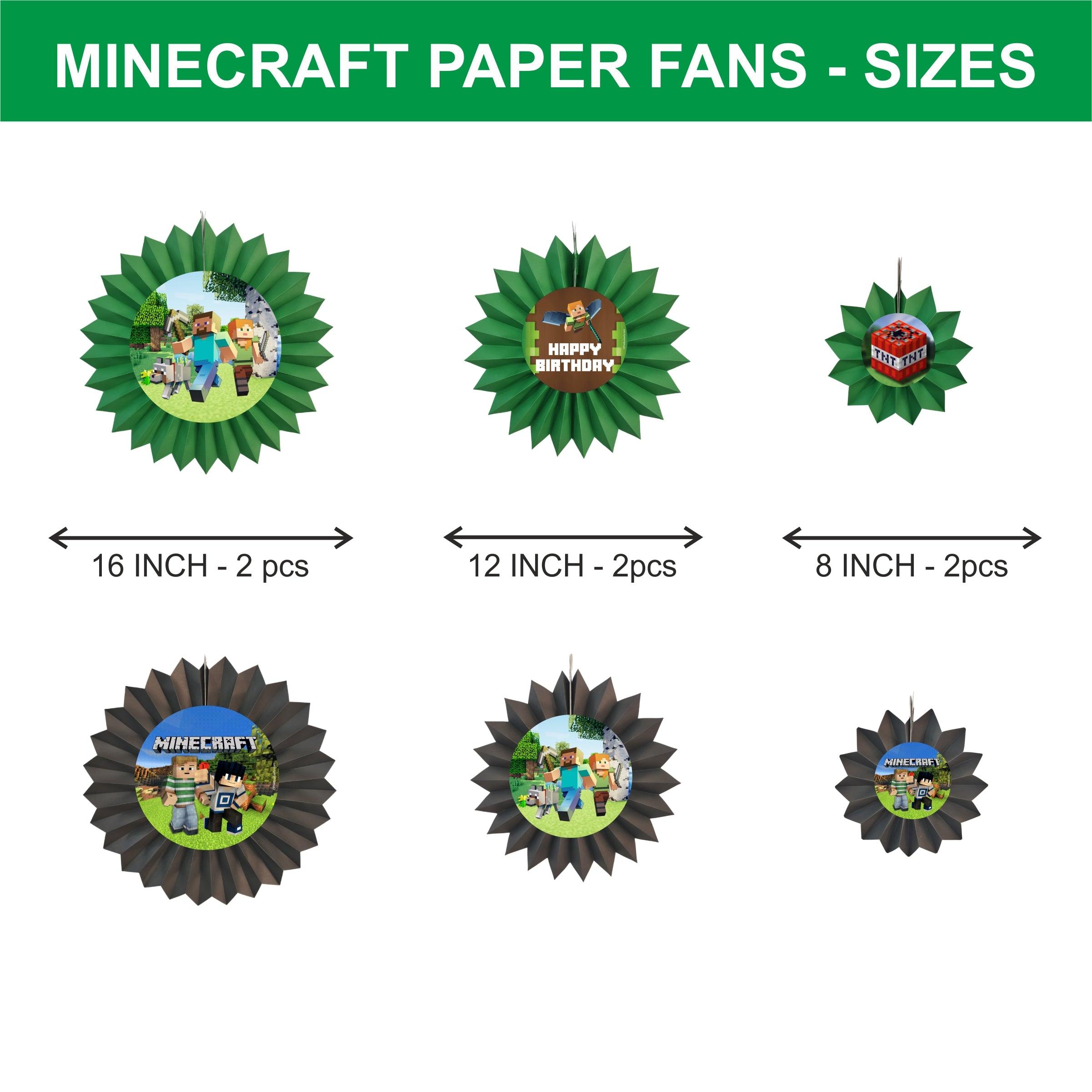 Minecraft Paper Fans - Set of 6 DECORATIONS Pretty UR Party