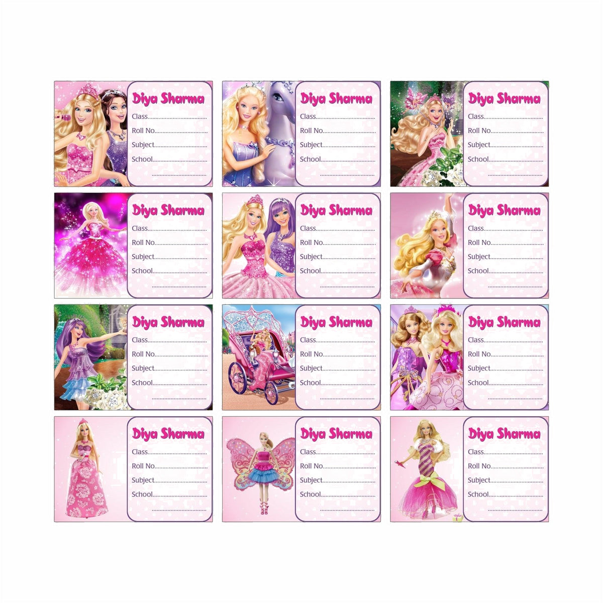 Barbie Rockstar Book Name Labels