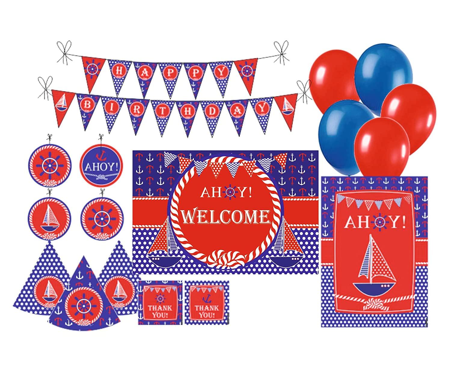 Nautical Party Decorations Kit - 80 pieces Combo Pack BIRTHDAYS Pretty UR Party