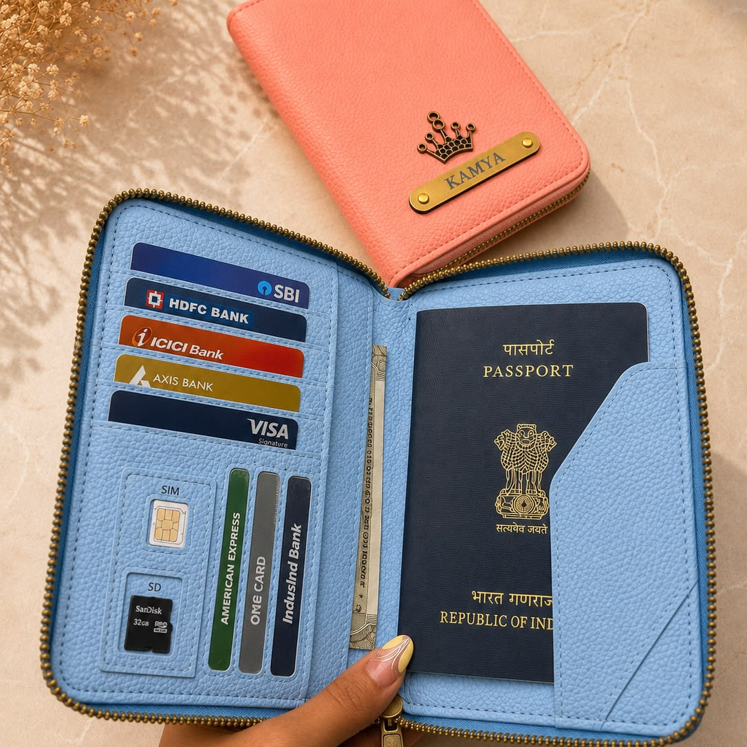 Personalised Passport Cover + Bhai Bhabhi Rakhi & Bracelet Combo Personalised Passport Cover + Bhai Bhabhi Rakhi & Bracelet Combo