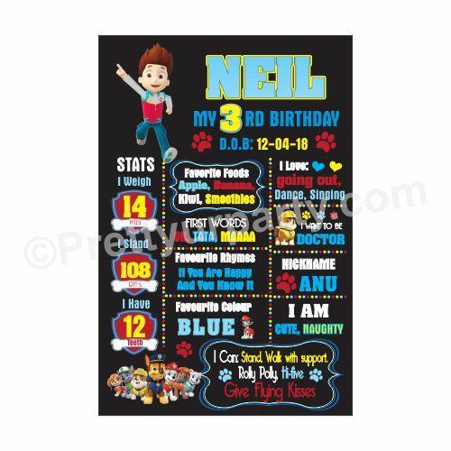 Paw Patrol Blue Theme Chalkboard Poster PERSONALISED Pretty UR Party