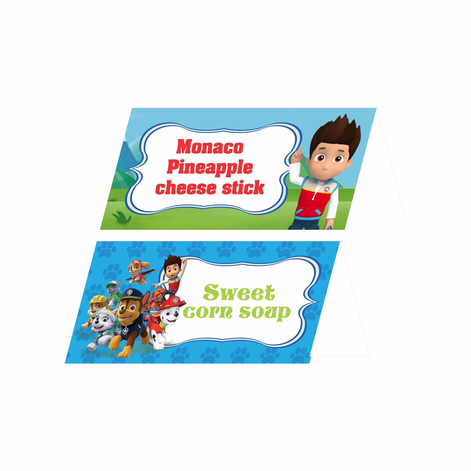 Paw Patrol Blue Theme Food Labels / Buffet Table Cards THEME PARTIES Pretty UR Party