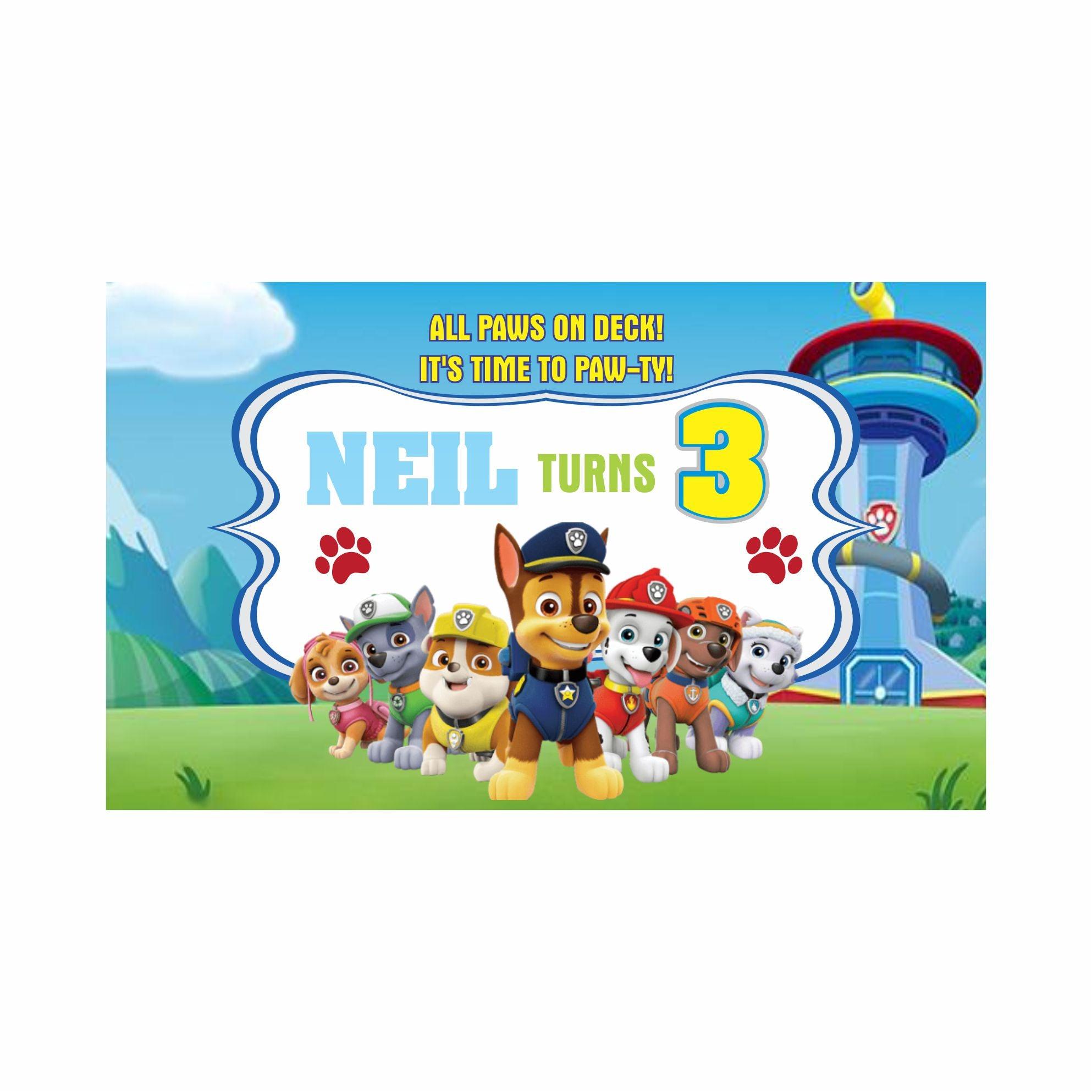 Paw Patrol Blue Theme Backdrop PERSONALISED Pretty UR Party