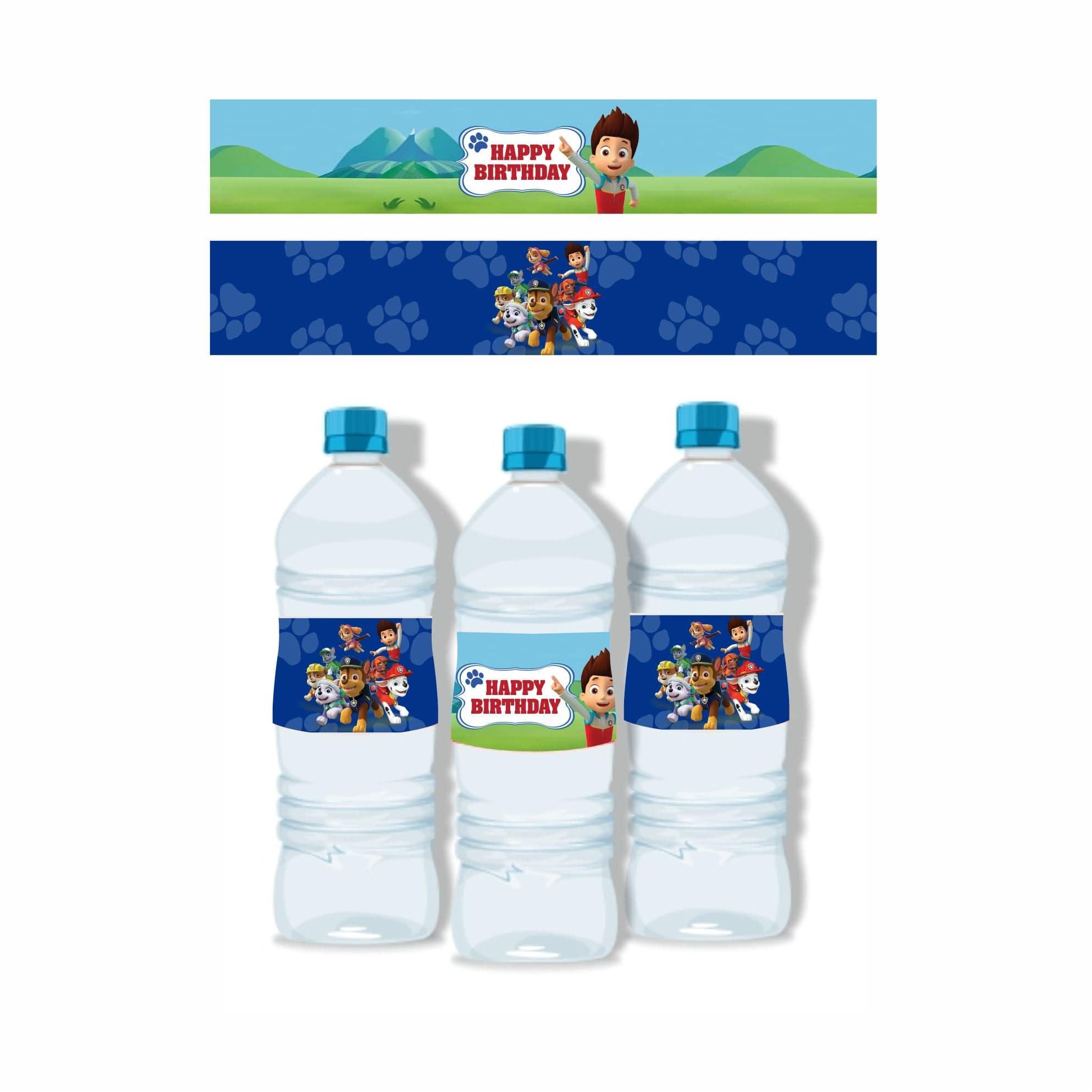 Paw Patrol Blue Theme Water Bottle Labels THEME PARTIES Pretty UR Party