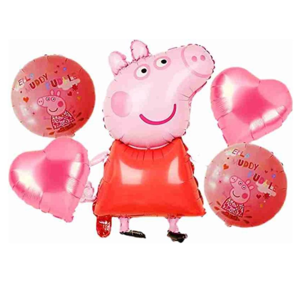 Peppa Pig theme Foil Balloons - Pack of 5 BALLOONS PRETTY UR PARTY