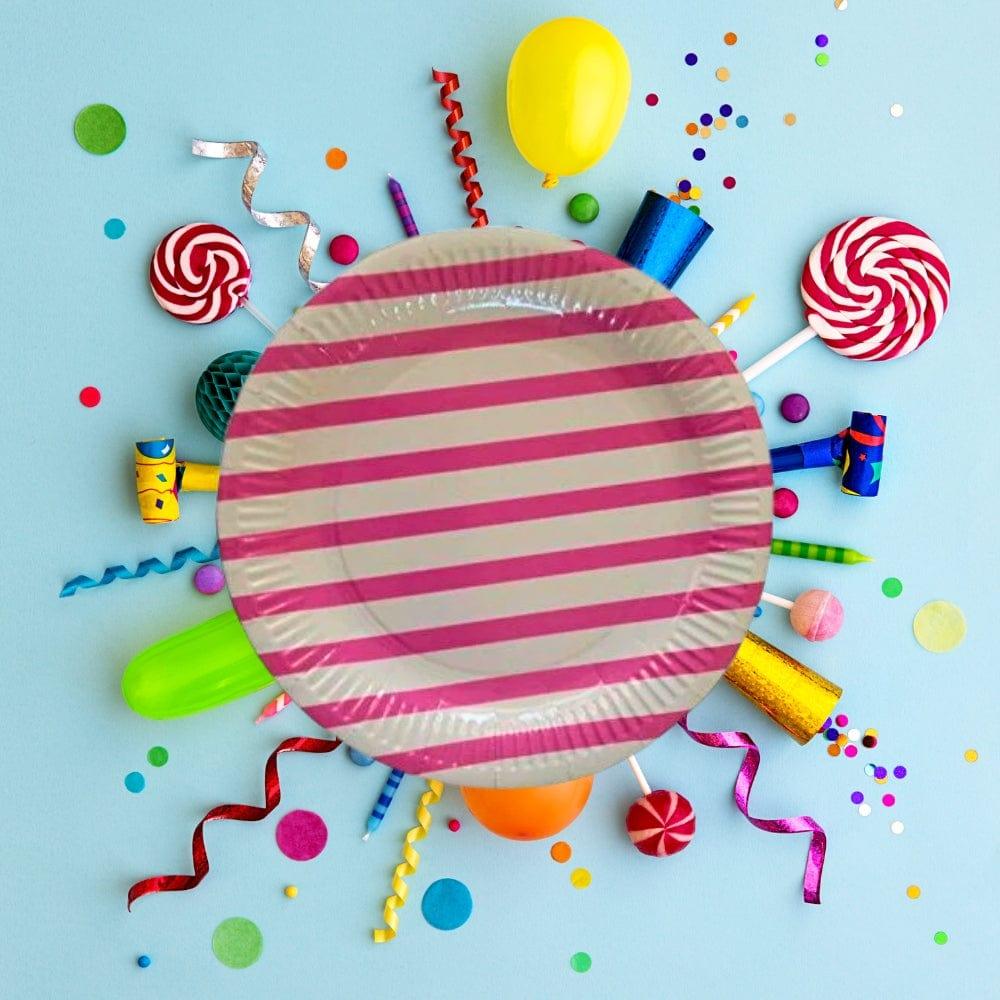 Pink Stripes Paper Plates - Pack of 10 THEME PARTIES Pretty UR Party